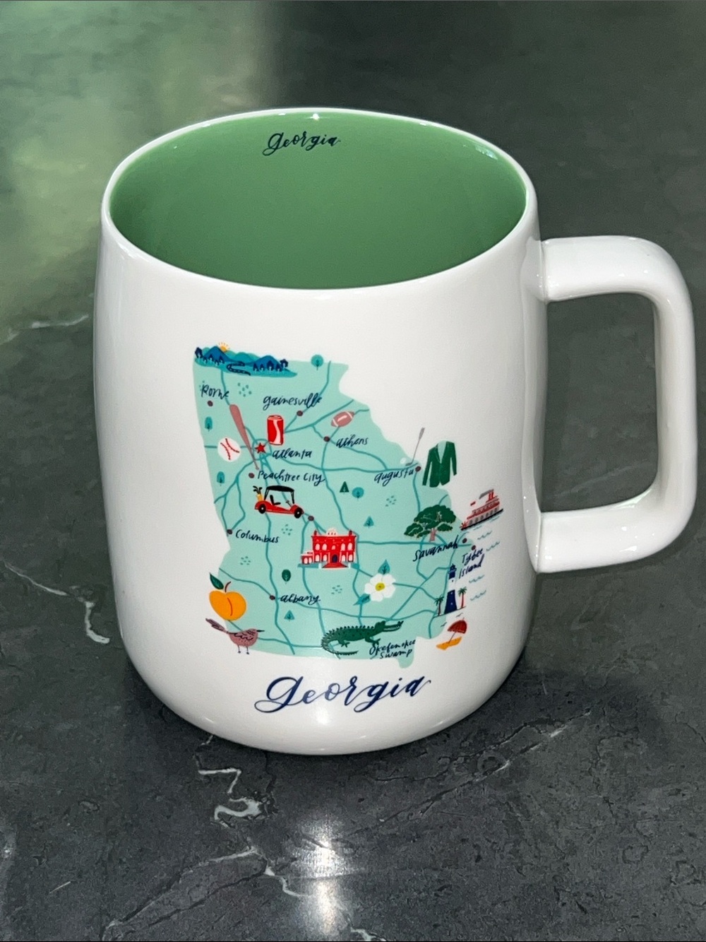 Georgia State Map Ceramic Coffee Mug - White with Teal Map